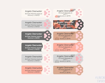 Cat Paw Return Address Label, 26 labels | Dog Paw Mailing Label Sticker For letter invitation greeting