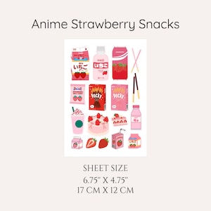 Strawberry Snacks Sticker Sheet | Kawaii Anime Pink Journal Sticker image 3