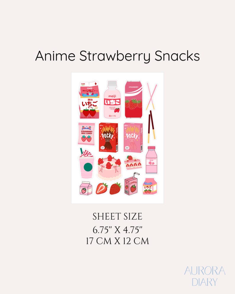 Strawberry Snacks Sticker Sheet | Kawaii Anime Pink Journal Sticker image 3