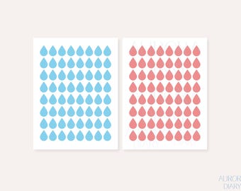 Wassertropfen Sticker Bogen | Blauer Wassereingang-Tracker, Pink Waterdrop Period-Tracker | Basic Journal Sticker, Bujo Sticker, Planer Sticker