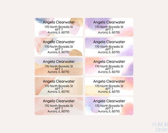 Etiquetas de dirección de remitente estéticas en acuarela, 23, 30, 39 etiquetas / Lindas etiquetas de envío en tonos pastel para cartas, tarjetas de felicitación e invitaciones.