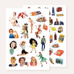 Vintage Pin-Up Art Aufkleber Bogen | retro Zeitschrift Mädchen bujo Aufkleber, Vintage-Objekte Journal Sticker, Scrapbook Sticker 80er Jahre Pinup Magazin