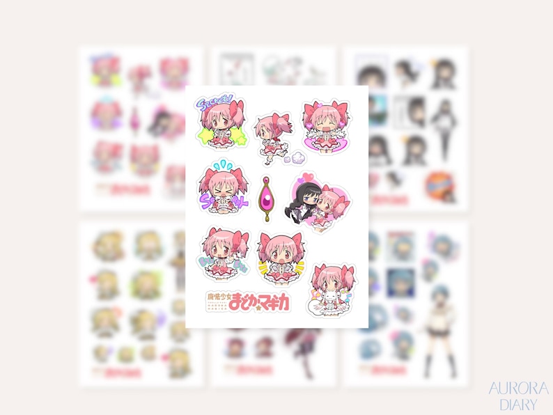 Hojas de pegatinas de Puella Magi Madoka Magica / Pegatinas para agenda de anime, pegatinas de manga shoujo, chica mágica, pegatinas de mahou shoujo imagen 1