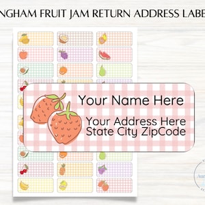 Gingham Fruit Jam Gepersonaliseerde Retouradres Etiketten Sticker | Leuke pastelontwerpen | Voor brief mailing wenskaart uitnodiging envelop