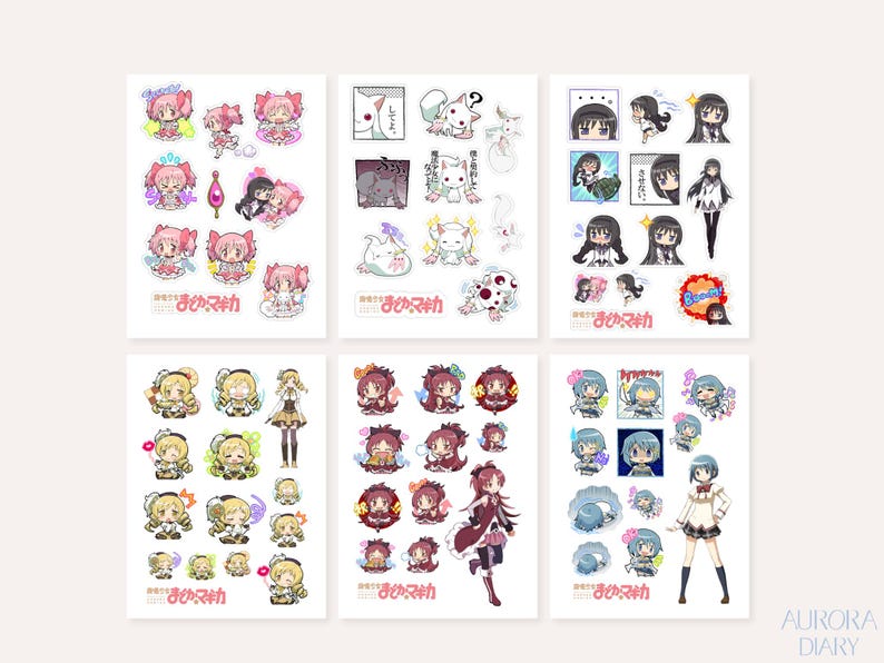 Hojas de pegatinas de Puella Magi Madoka Magica / Pegatinas para agenda de anime, pegatinas de manga shoujo, chica mágica, pegatinas de mahou shoujo imagen 2