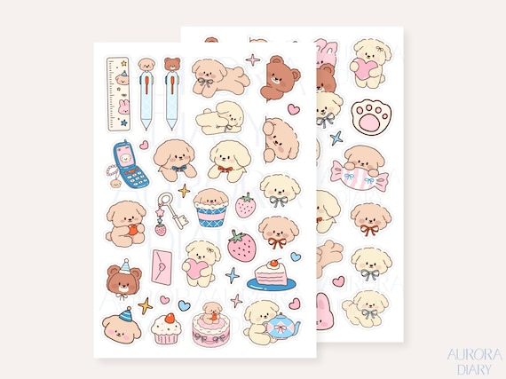 Fluffy Puppy Sticker Sheet | Cute Dog Journal Sticker, illustrated pet sticker, everyday item Bujo Sticker Planner Sticker Scrapbook Sticker