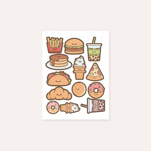 Hoja de pegatinas de comida para todos los días / pegatinas de comida rápida kawaii, pegatinas de postres, pegatinas de bocadillos / Pegatinas de diario, pegatinas de planificador, pegatinas de álbum de recortes