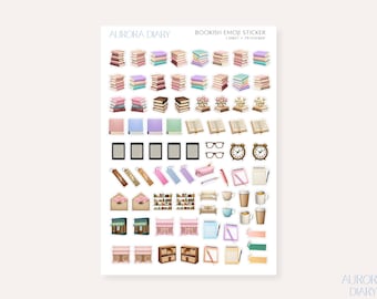 Arkusz naklejek Bookish Emoji | Naklejka do czytania książek, naklejka do dziennika z mini ikoną, naklejka do albumu, naklejka do Kindle, naklejka do dziennika miłośnika książek
