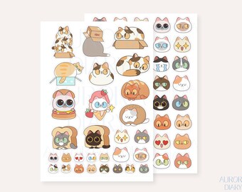 Big Eye Cat Sticker Sheet | Cat Emoji and Cat Loaf Sticker, Journal Sticker Planner Sticker, Cute Bujo  Mood Tracker Sticker