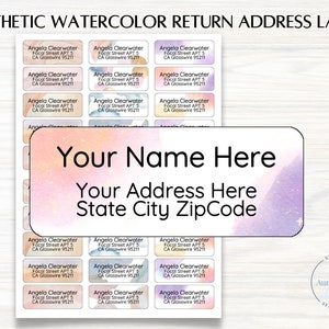Esthetische aquarel gepersonaliseerde retouradreslabels sticker | Leuke pastelkleurige postetiketten voor brief wenskaart uitnodiging envelop