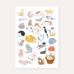 Daily Cat Meowments Sticker Sheet | Cats Illustration Bujo Sticker, Journal Sticker Sticker Scrapbook Sticker, Cute cat daily life sticker