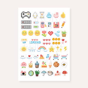 Pixel Diary Sticker Sheet | video game bujo sticker, gamer sticker, Y2K sticker, Journal Sticker, Scrapbook Sticker, Planner emoticon
