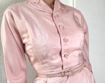 1950s/60s Pink Silk Wiggle Dress and Bolero Jacket Set. Size 4