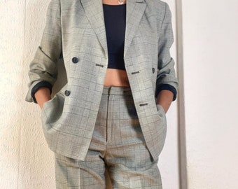 1990s Anne Klein Prince of Wales Lightweight Pant Suit. M