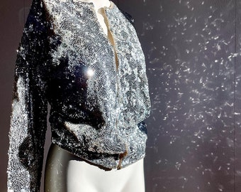 1960s Silver Sequined Lambswool Cardigan. S/M