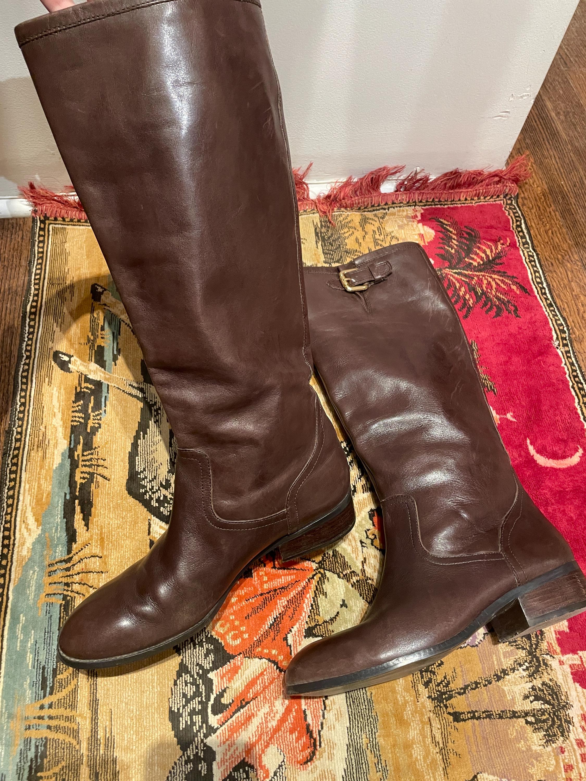 2000s Lauren by Ralph Lauren Brown Leather Equestrian Style Tall