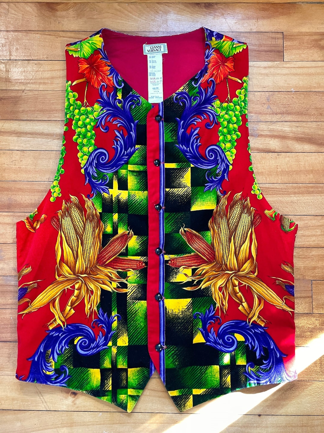 1990s GIANNI VERSACE Men's Velvet Art Print Vest Waist Coat