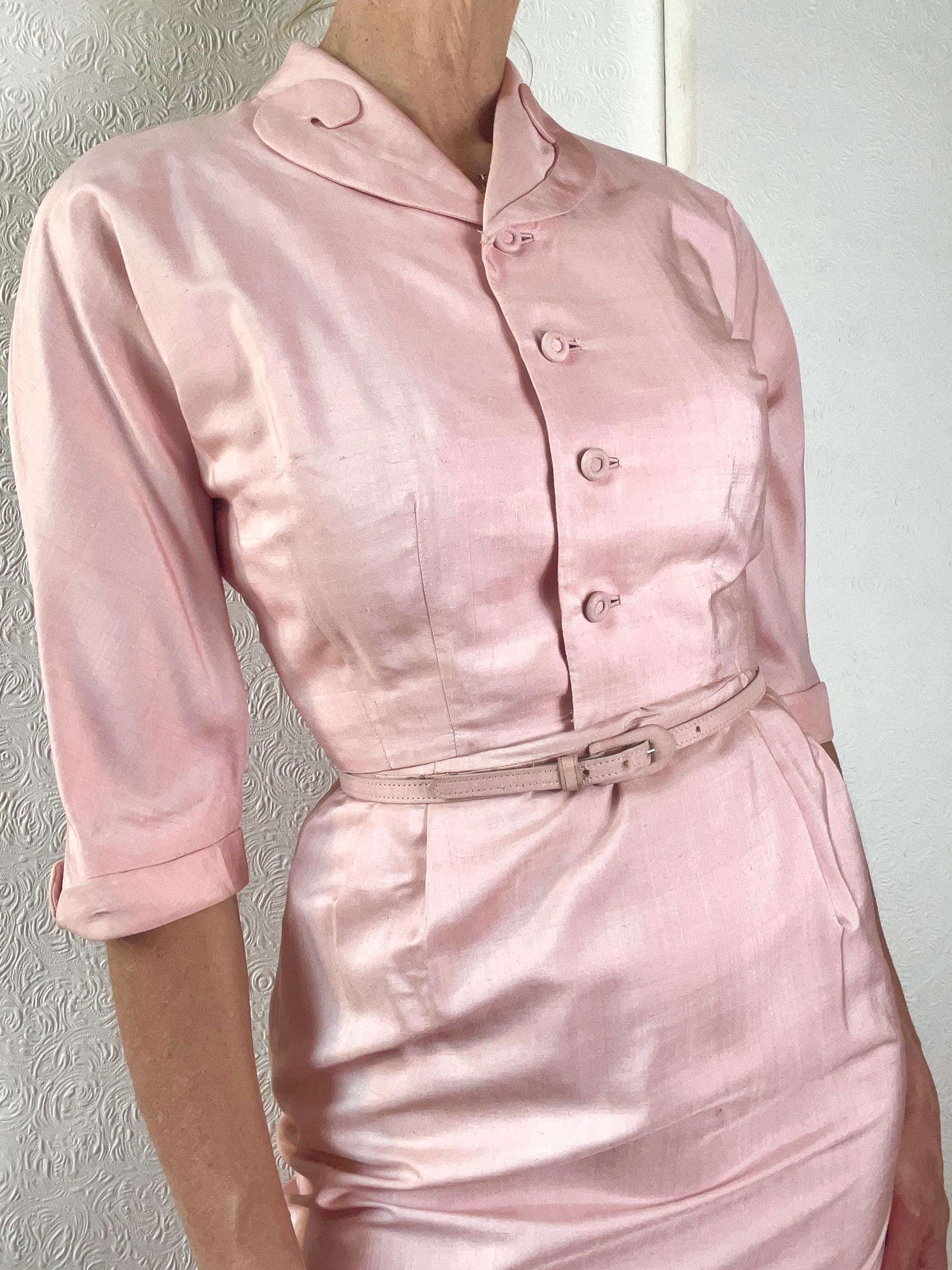 1950s/60s Pink Silk Wiggle Dress and Bolero Jacket Set. Size 4