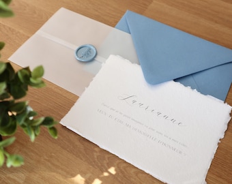 Elegant bridesmaid proposal card – Handmade paper, vellum and wax seal – Customizable