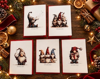 Christmas Cards – Set of 5 cards with envelopes | French or English | Linen Cardstock | Holiday Greeting Cards