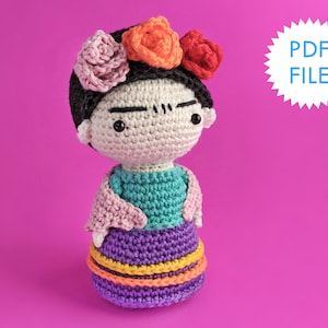 Crochet doll pattern, Amigurumi doll pattern, Crochet artist, Woman painter, Mexican doll, Day of the dead