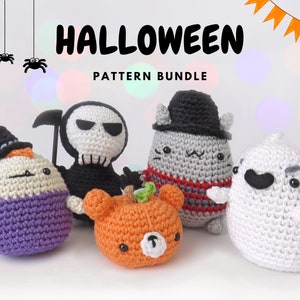 Halloween crochet pattern, amigurumi halloween pattern bundle, crochet halloween pattern, crochet pumpkin, crochet ghost, halloween decor