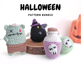 Halloween crochet pattern, amigurumi halloween pattern, amigurumi bundle of 3 patterns, amigurumi animal, crochet pumpkin