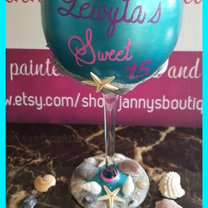 Beach and Shells Hand painted Wine Glass