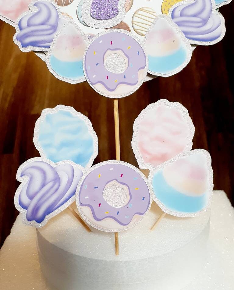 Fluff cottoncandy theme cake/cupcake toppers