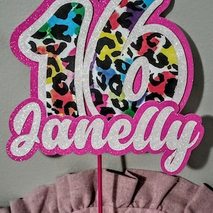 Topper per torta di compleanno o anniversario con ghepardo/leopardo personalizzato numerato in 3D con nome