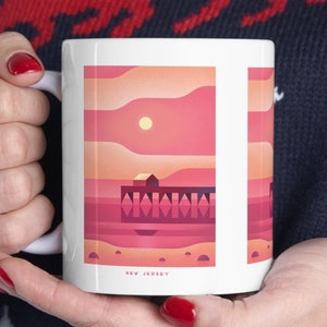 Taza de café de Nueva Jersey - Taza con póster de viaje de Nueva Jersey Taza de estilo vintage de Nueva Jersey Taza con póster retro del estado Taza retro Taza con paseo marítimo costero de Nueva Jersey