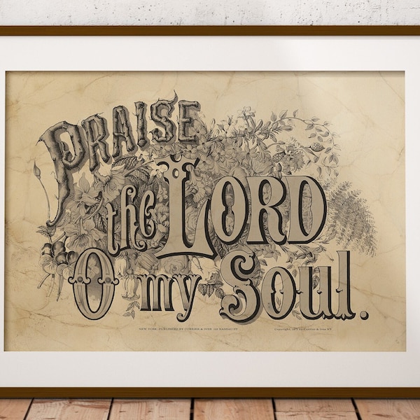 Praise the Lord O My Soul Poster Vintage Currier & Ives Poster Christian Prints American Vintage Wall Art Print Bible Verse Lithograph