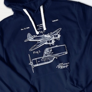 Vintage Airplane WWII Blueprint Patent Aviation History Airplane Hoodie World War II Vintage Print Hoodie Gift For Him Hooded Sweatshirt