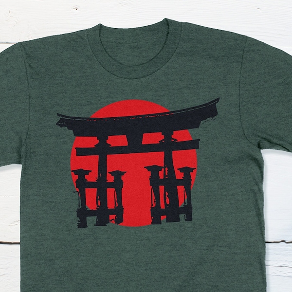 Japanese Flag Shirt Japanese Shinto Shrine Shirt Japanese Landmarks History of Japan Art Japanese Art Japanese Fabric Kami Jinja Shirt