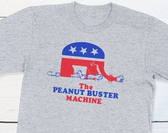 Seventies US Politics Shirt Peanut Buster Machine Anti Carter Gerald Ford Political Campaign Button Tshirt 1976 Against Jimmy Carter