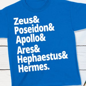 Greek Mythology Kids Shirt - Ancient Greek Gods T-shirt Zeus, Poseidon, Apollo, Ares, Hephaestus, Hermes Greek Myths Olympians Percy Jackson