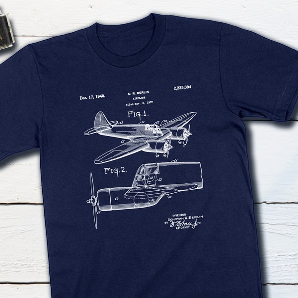 Vintage Airplane WWII Blueprint Patent Aviation History Airplane Shirt World War II Vintage Print Shirt Gift For Him Propeller Plane