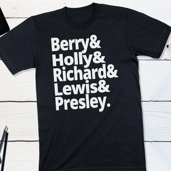 Music Shirt Rock N Roll Founders Chuck Berry Buddy Holly Little Richard Lewis Elvis Presley Legends of Rock and Roll T Shirt Rock Pioneers