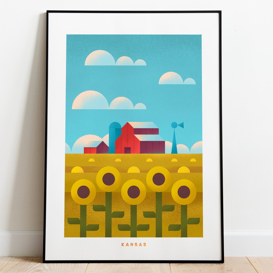 Kansas Poster Travel Print Vintage Style Kansas Art Retro Home Etsy
