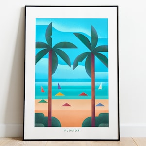 Poster Florida Stampa di viaggio Stile vintage Arte Florida Arredamento retrò per la casa Poster dello stato Arte murale retrò della costa del Golfo Spiaggia della Florida Stato del sole