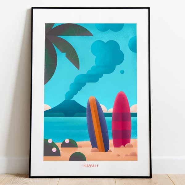 Hawaii Print Travel Poster Print Vintage Style Hawaii Art Retro Home Decor State Poster Retro Wall Art Print Hawaii Surfing Beach Volcano