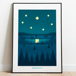 Póster de Minnesota, impresión de viaje, estilo vintage, arte de Minnesota, decoración retro para el hogar, póster del estado, arte de pared retro de Minnesota, impresión de EE. UU., campamento en los lagos de Minnesota