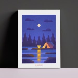 Missouri Canvas Travel Print Vintage Style Camping Missouri Art Retro Campfire Home Decor Canvas Retro Missouri Camping Wall Art MO Canvas