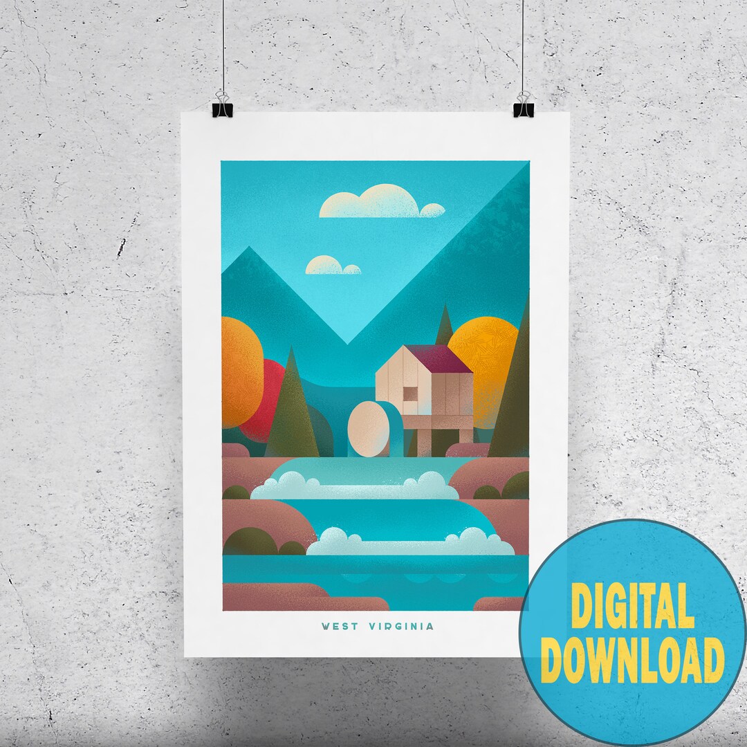 West Virginia Poster Travel Printable Vintage Style West - Etsy