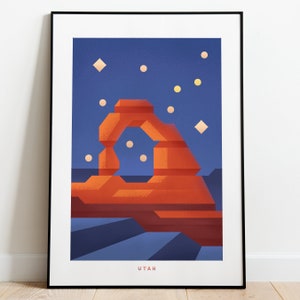 Retro Utah Travel Poster Wall Art Print, Desert Landscape Artwork for Living Room, National Park Wall Decor Gift, Arches Park Sunset