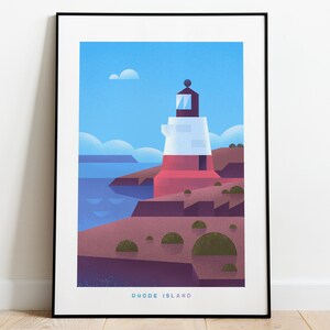 Rhode Island Poster Stampa di viaggio Stile vintage Rhode Island Arte Retro Rhode Island Arredamento per la casa Retro RI Stampa artistica da parete Faro Atlantico