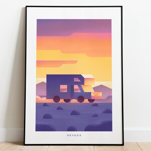 Nevada Poster Travel Print Vintage Style Nevada Art Retro Home Decor RV Poster Retro Nevada Wall Art USA Print Las Vegas Grand Canyon Camper