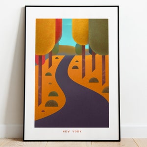 Póster de Nueva York, impresión de viaje, estilo vintage, arte de Nueva York, decoración retro para el hogar, póster del estado de Nueva York, arte de pared retro, impresión de EE. UU., otoño, Upstate Adirondacks