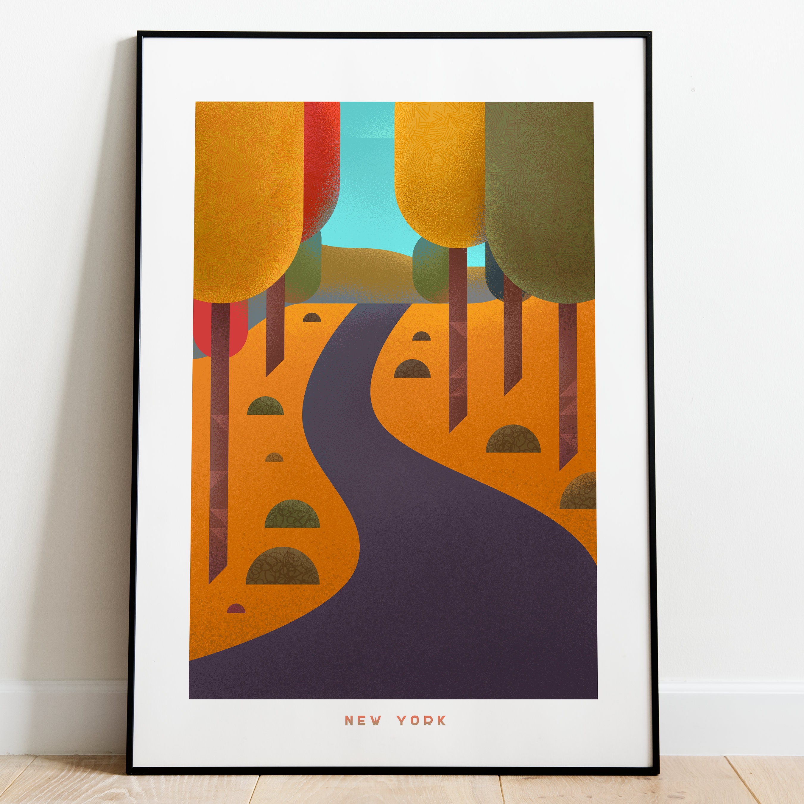 Retro New York State Travel Poster Wall Art Print, Scenic Upstate Fall Drive Artwork for Living Room Autumn Landscape Decor Gift Adirondacks