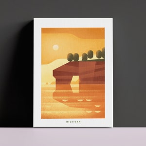 Michigan Canvas Travel Print Vintage Style Michigan Upper Peninsula Art Retro Michigan Sunset Home Decor Canvas Retro Mich Wall Art Canvas